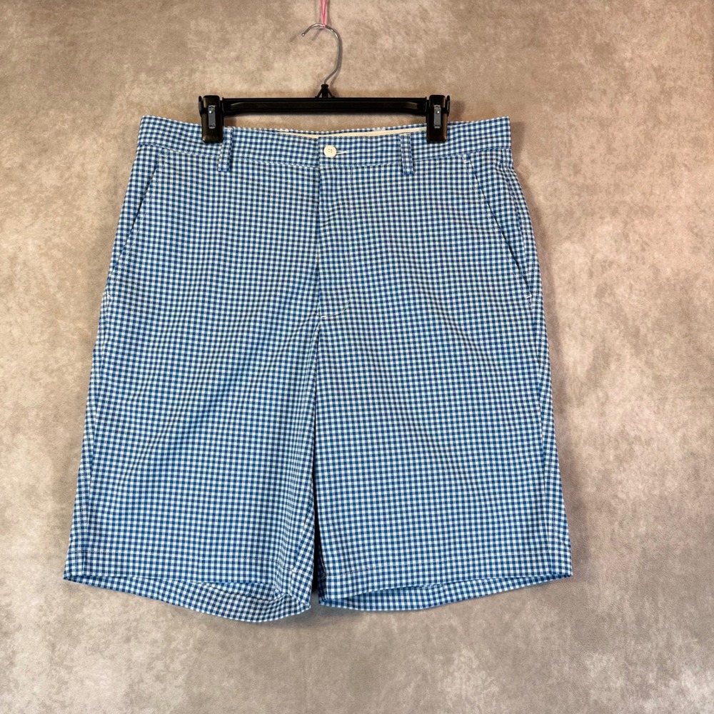 Kansas Jayhawks FootJoy Golf Shorts Men 34 Blue Gingham Embroidered Performance